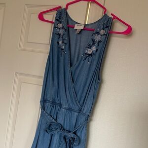 Floral Embroidered Jean Dress